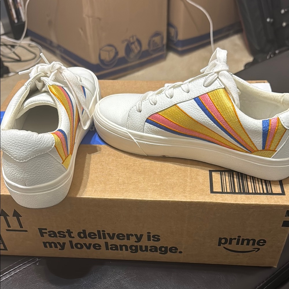 Colorful Stripe White Sneakers
